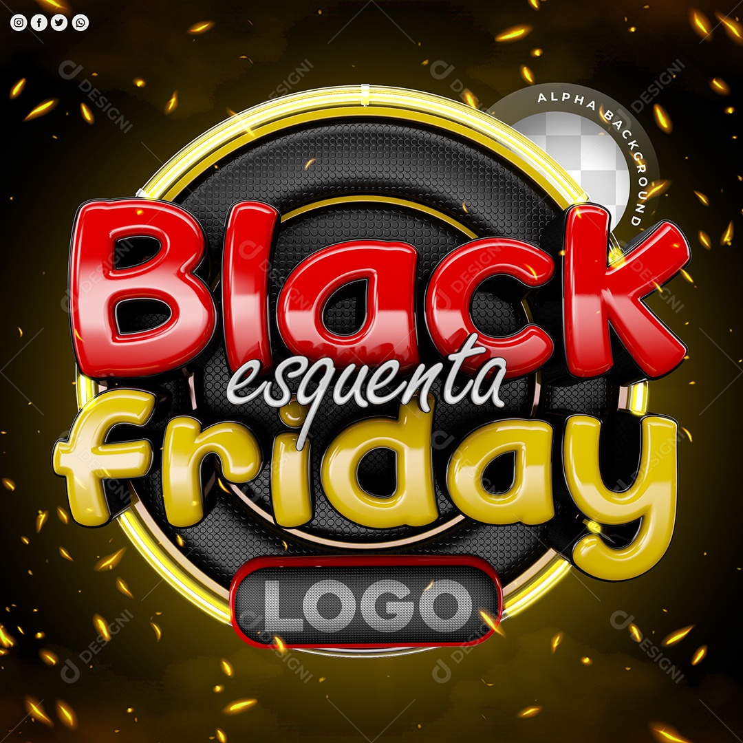 Esquenta Black Friday Selo 3D Vermelho Cinza e Amarelo para Composição PSD