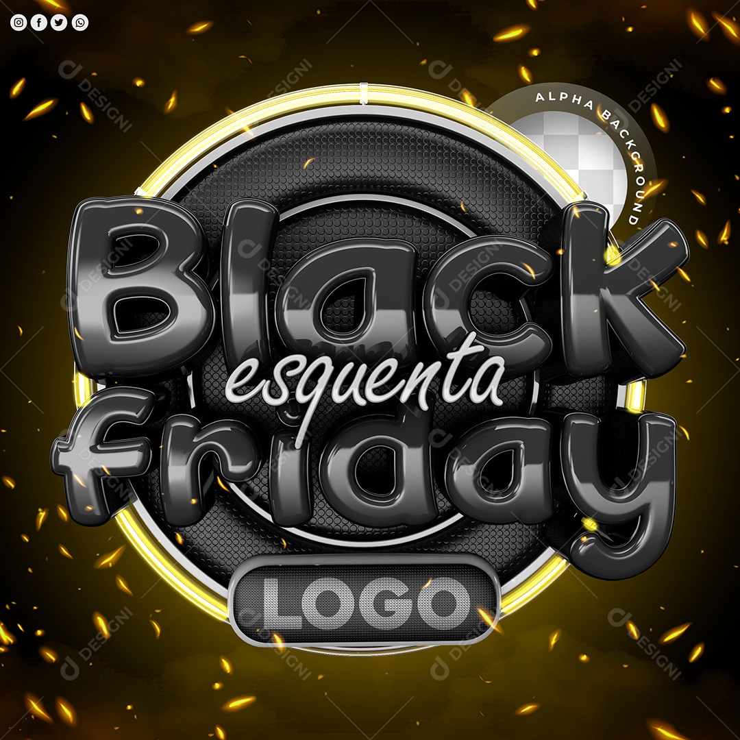 Esquenta Black Friday Selo 3D Preto e Cinza para Composição PSD