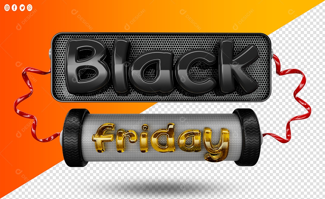 Black Friday Selo 3D Preto e Dourado para Composição PSD