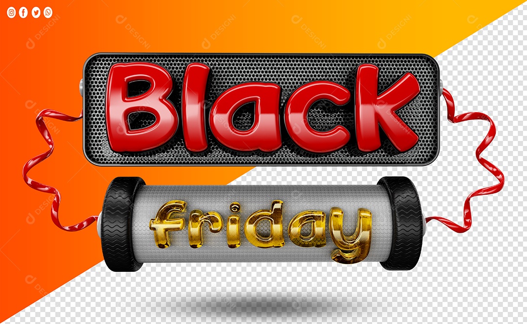 Black Friday Selo 3D Vermelho e Dourado para Composição PSD