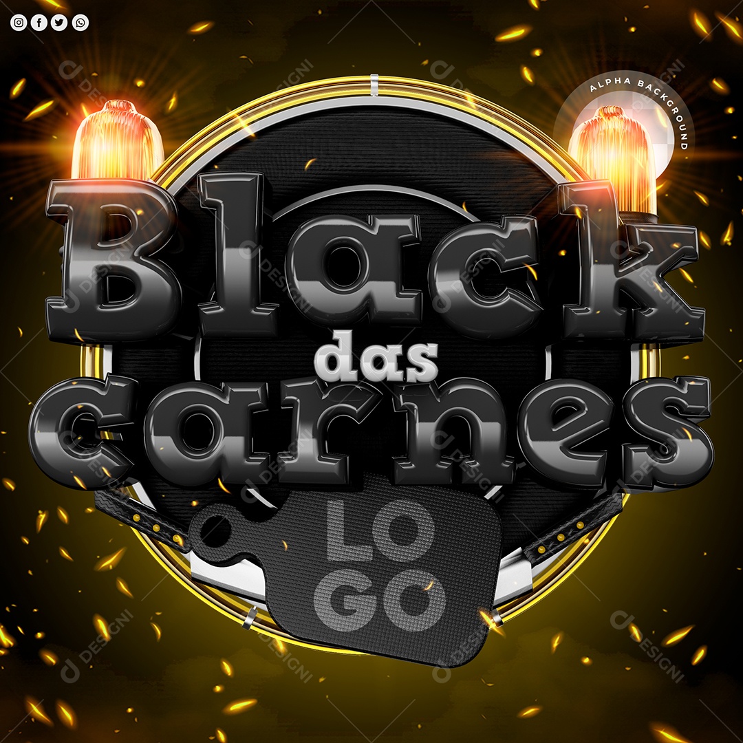 Black das Carnes Selo 3D Preto e Cinza para Composição PSD