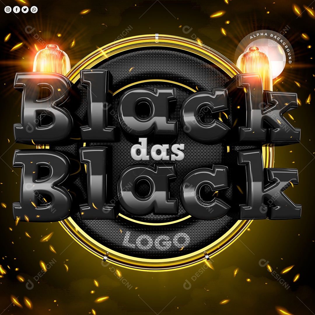 Black das Black Selo 3D Preto e Cinza para Composição PSD