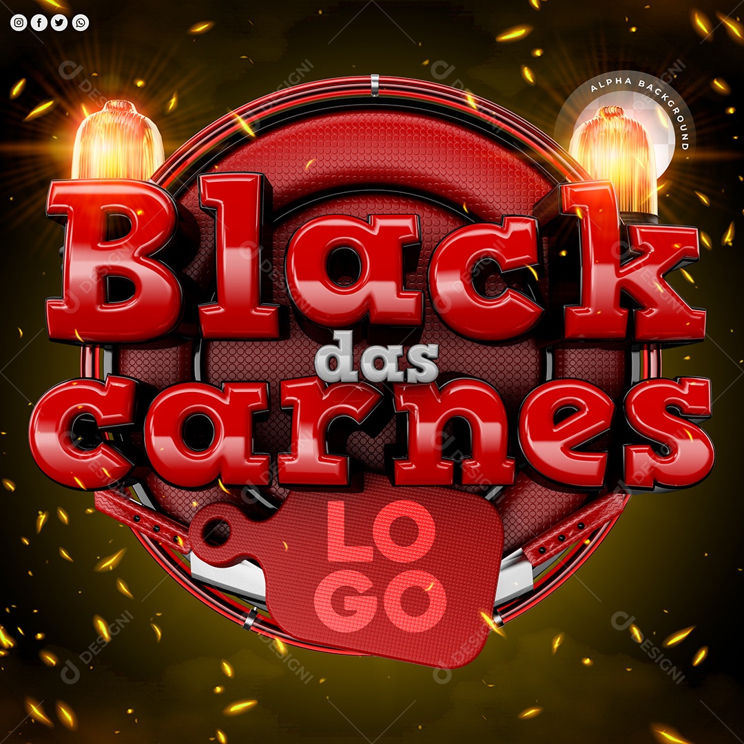 Black das Carnes Selo 3D Vermelho e Cinza para Composição PSD