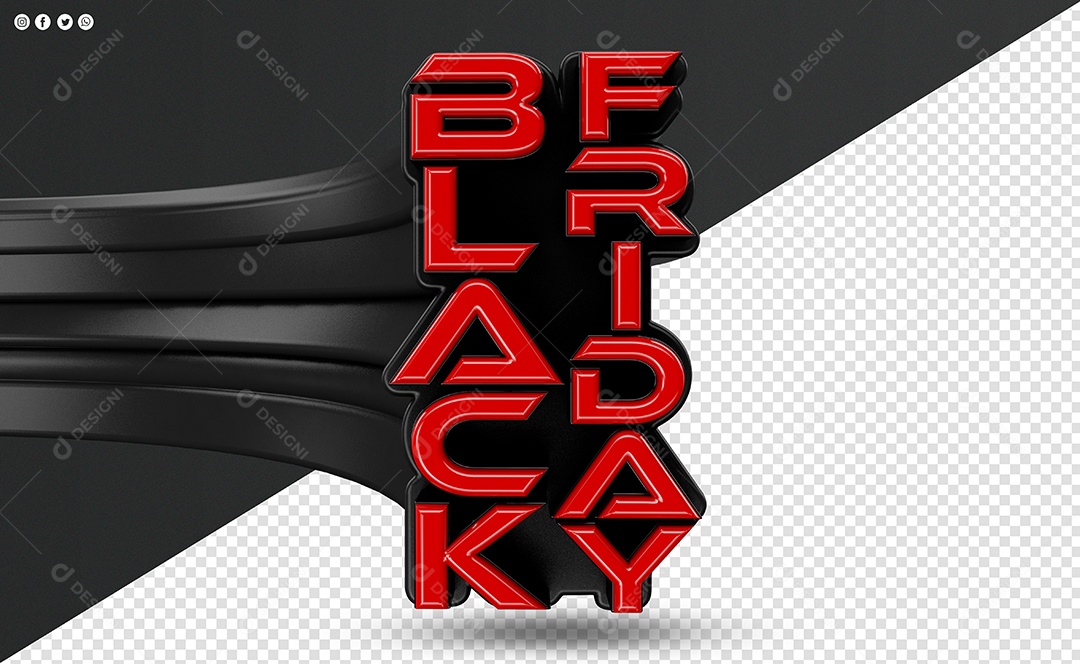 Black Friday Selo 3D Preto e Vermelho para Composição PSD