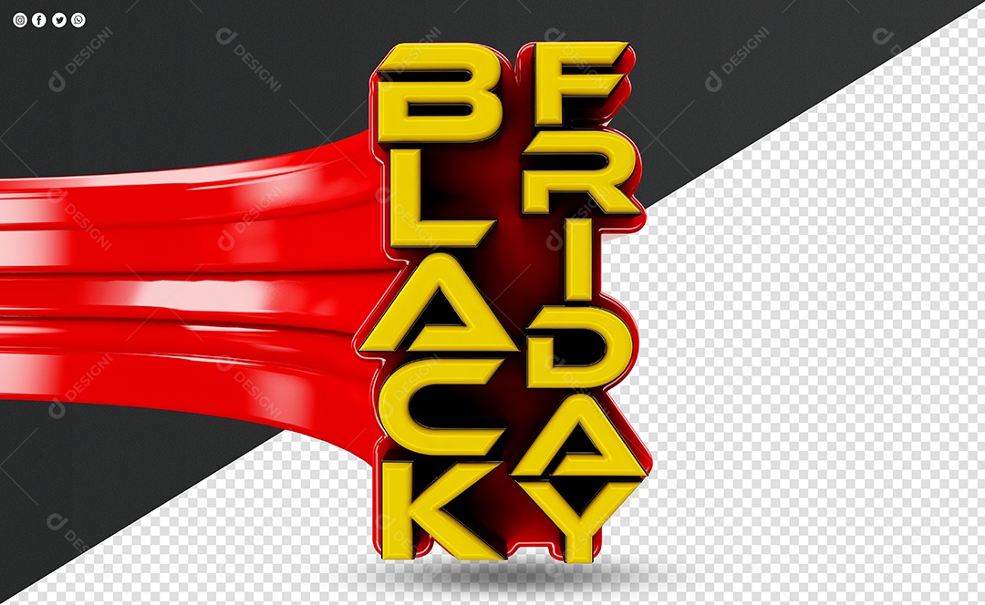 Black Friday Selo 3D Amarelo e Vermelho para Composição PSD