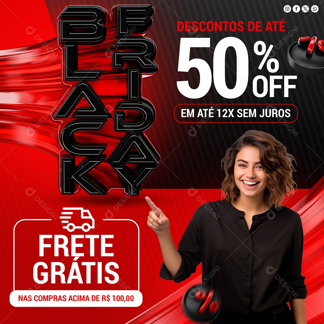 Black Friday Descontos de Até 50% Off em Até 12x Sem Juros Lojas Social Media PSD Editável