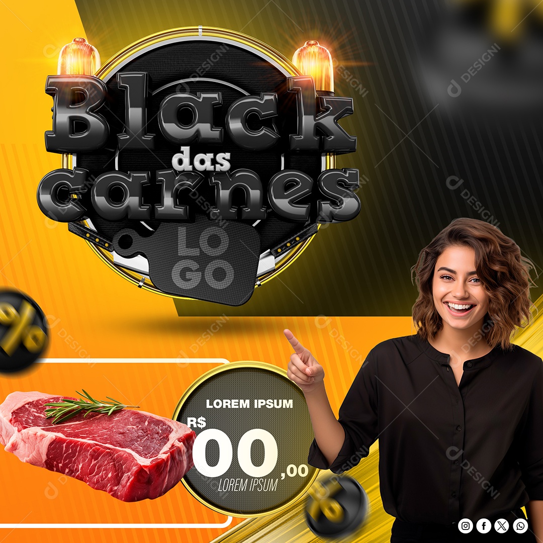 Black das Carnes Butcher Social Media PSD Editable