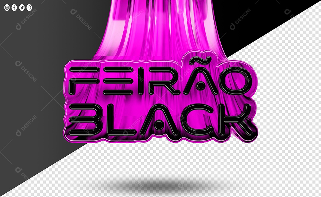 Feirão Black Selo 3D Preto e Rosa para Composição PSD