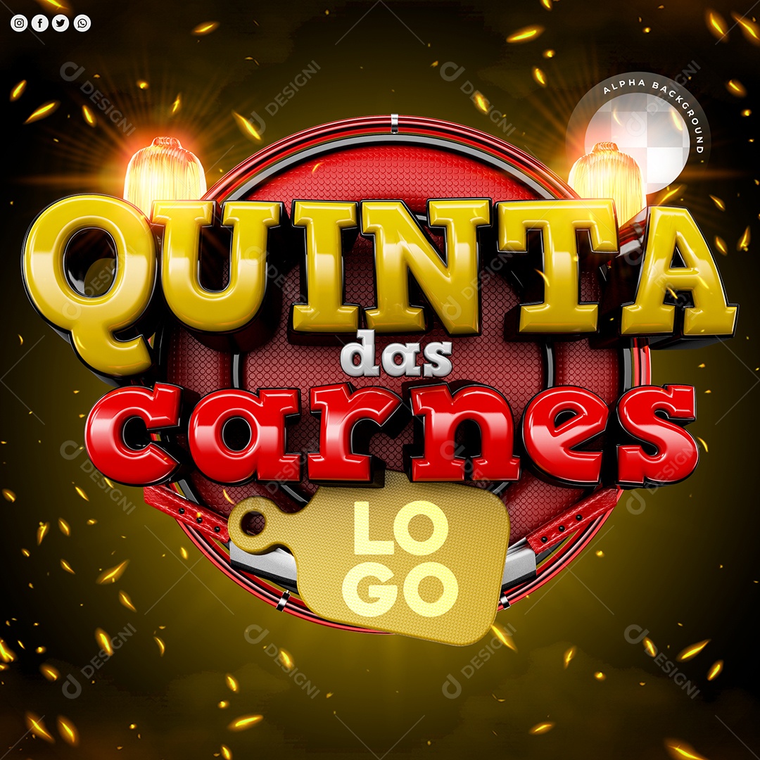 Quinta das Carnes Selo 3D Amarelo Branco e Vermelho para Composição PSD