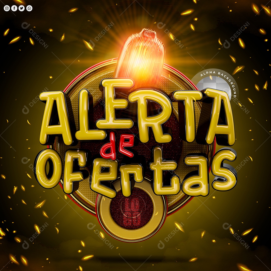 Alerta de Ofertas Selo 3D Amarelo e Vermelho para Composição PSD