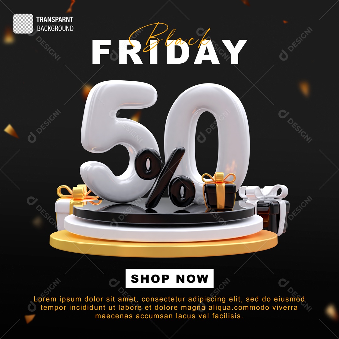 Black Friday Número 70% Elemento 3D para Composição PSD