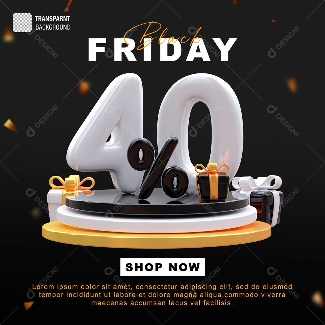 Black Friday Número 40% Elemento 3D para Composição PSD