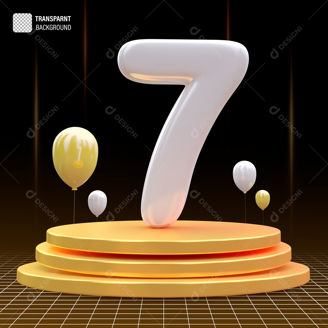 Número 7 Branco Elemento 3D para Composição PSD