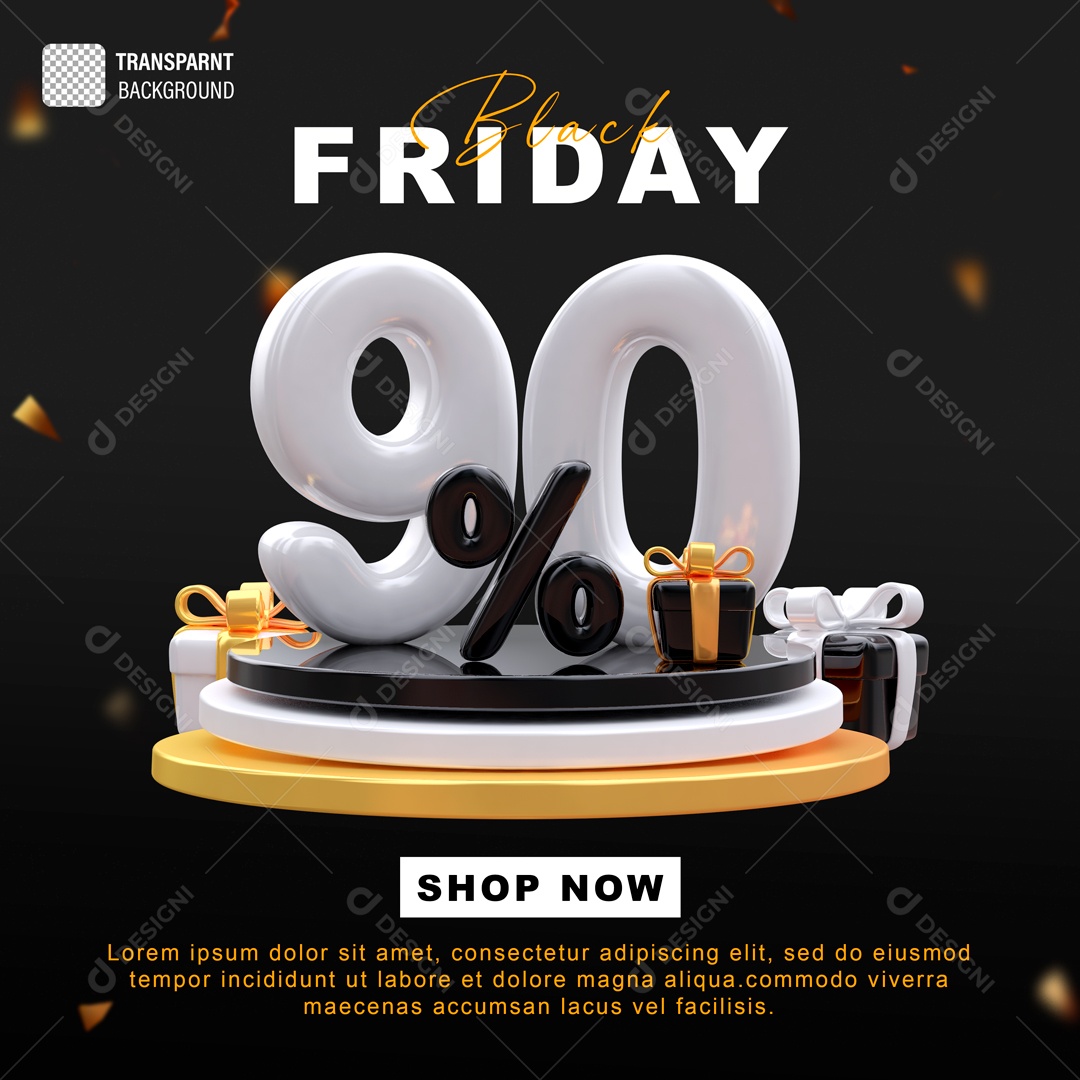Black Friday Número 90% Elemento 3D para Composição PSD