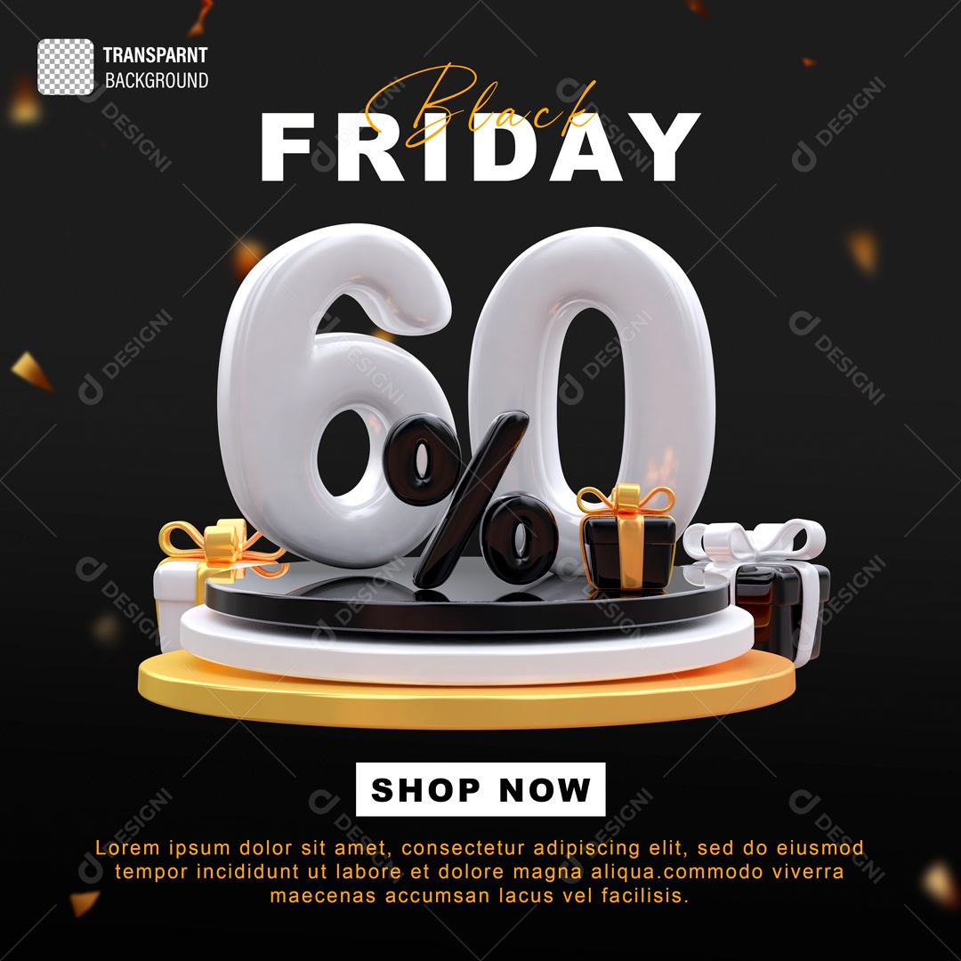 Black Friday Número 60% Elemento 3D para Composição PSD