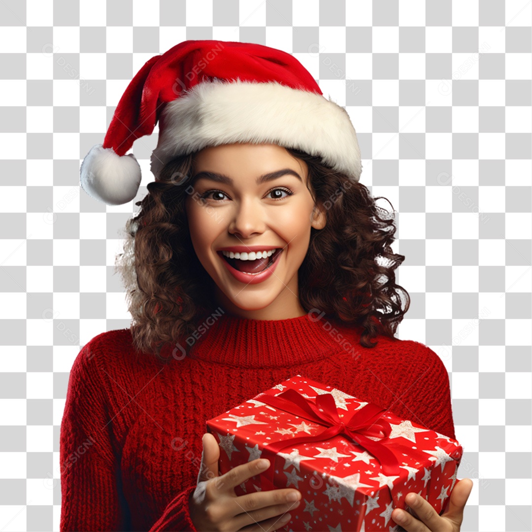 Mulher com Presente Para o Natal PNG Transparente