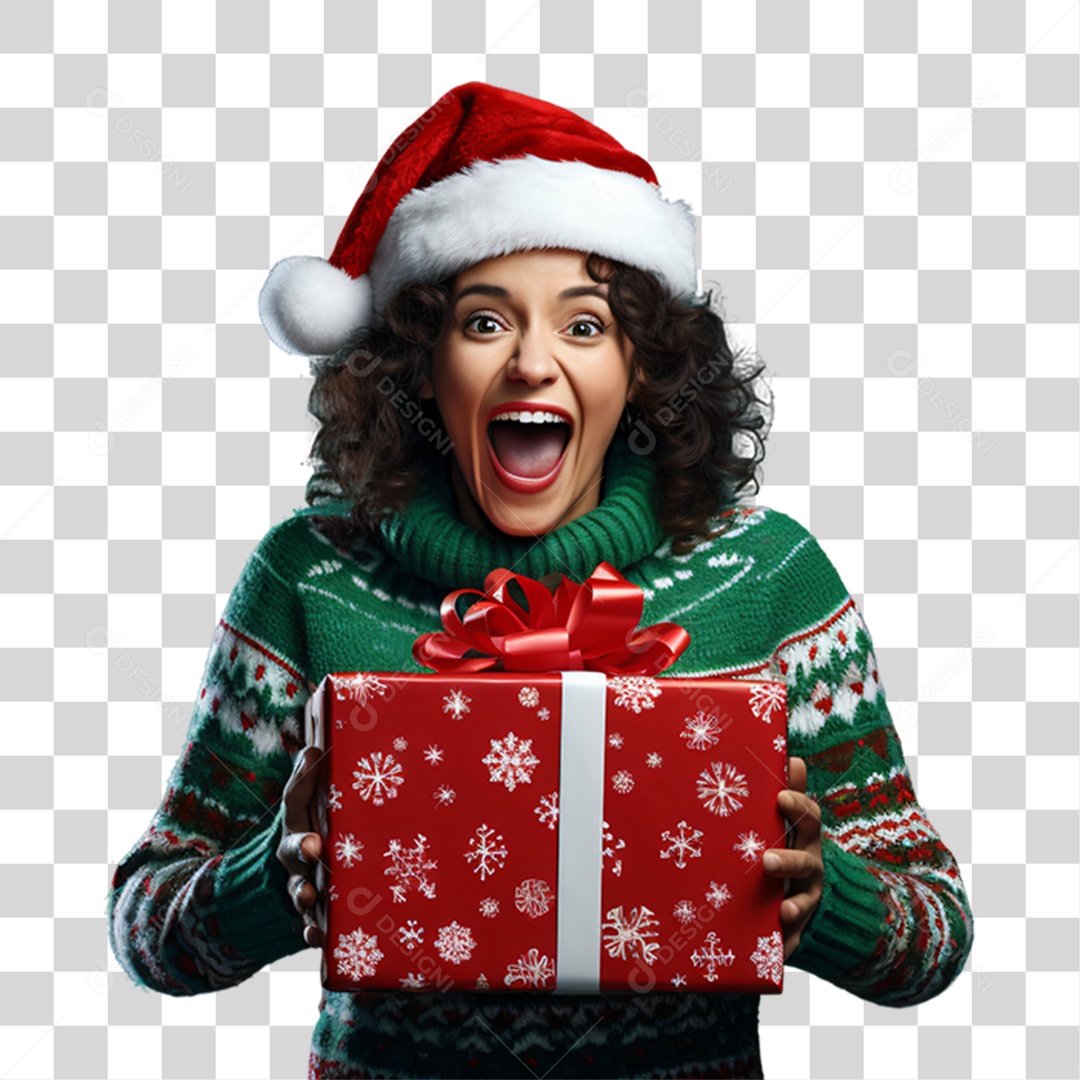 Mulher com Presentes Vestida Para o Natal PNG Transparente