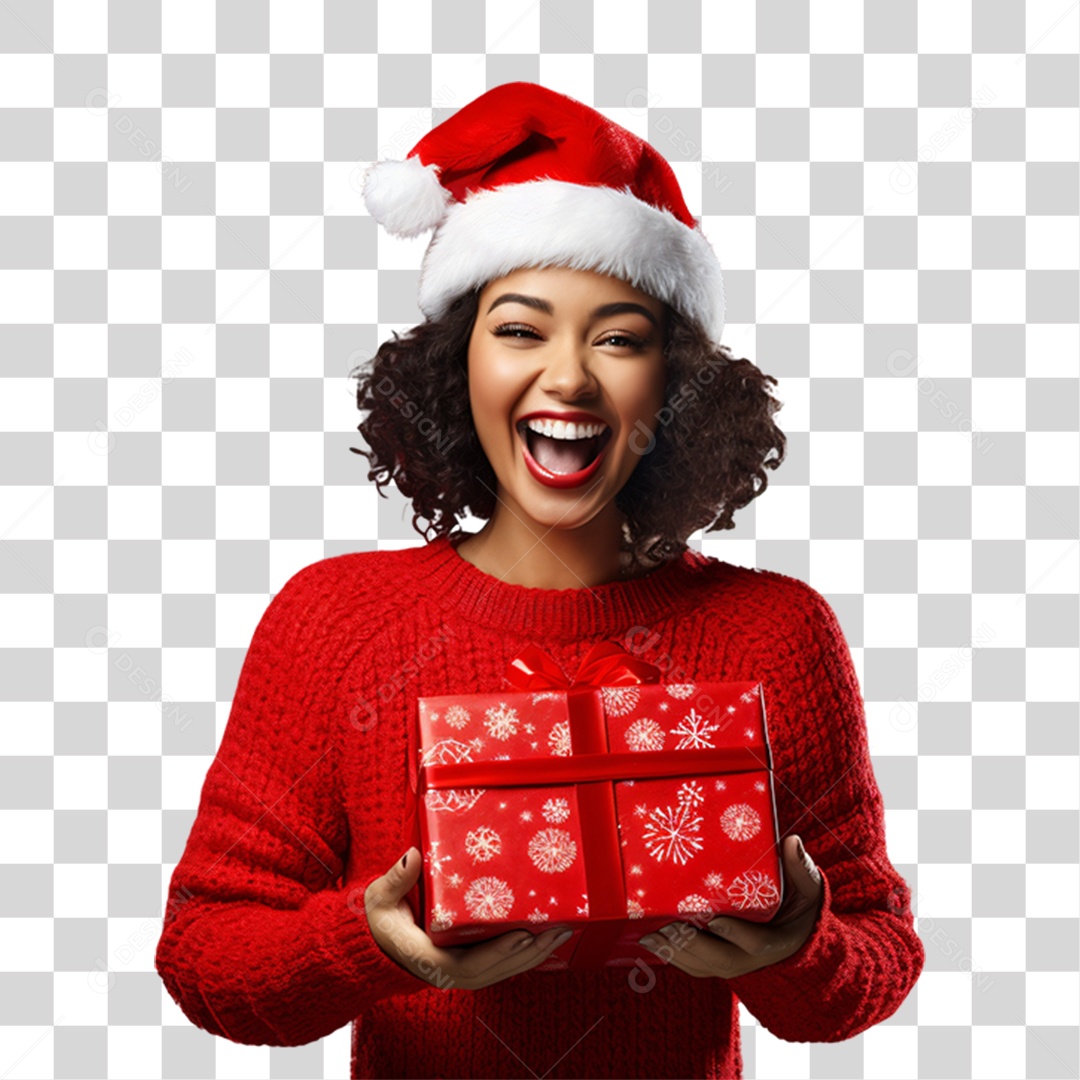Mulher com Presentes Vestida Para o Natal PNG Transparente