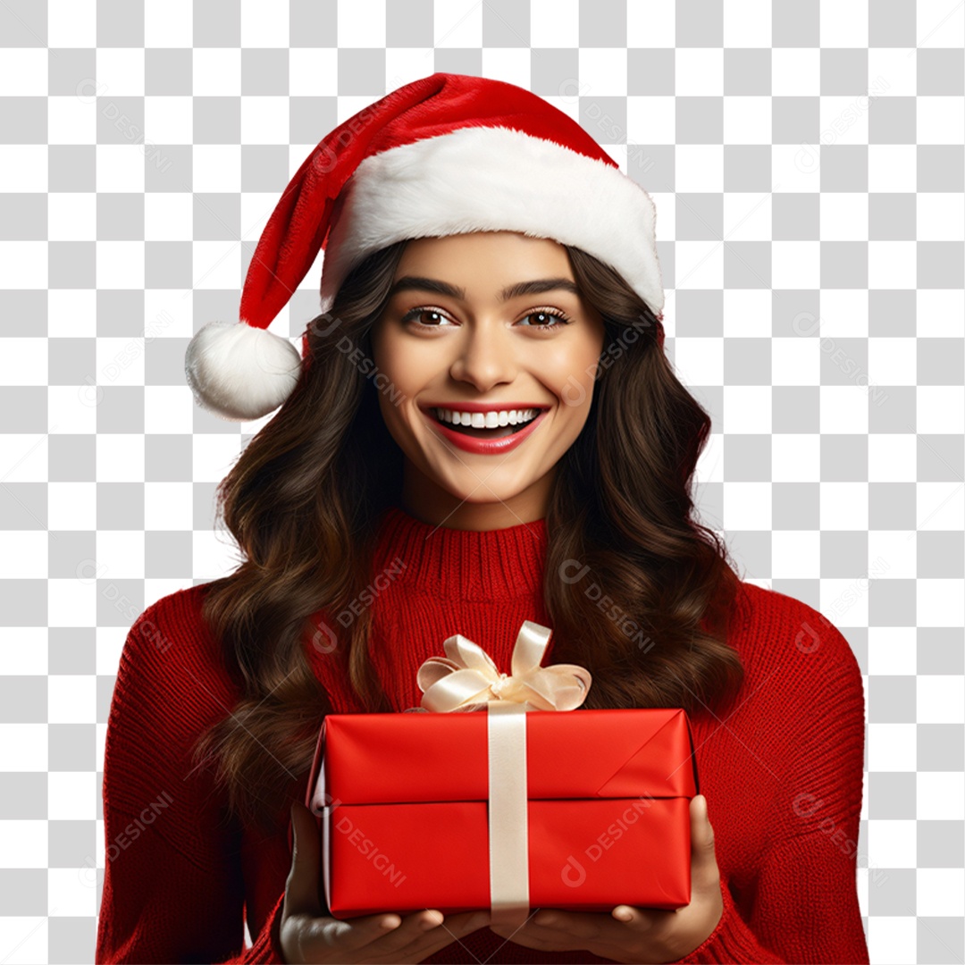 Mulher com Presentes Vestida Para o Natal PNG Transparente