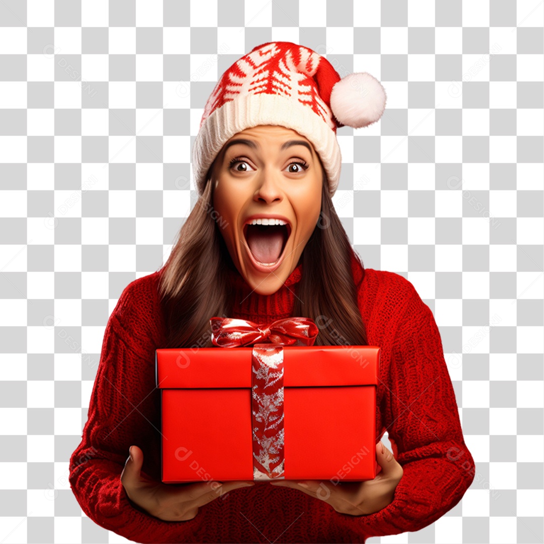 Mulher com Presentes Vestida Para o Natal PNG Transparente