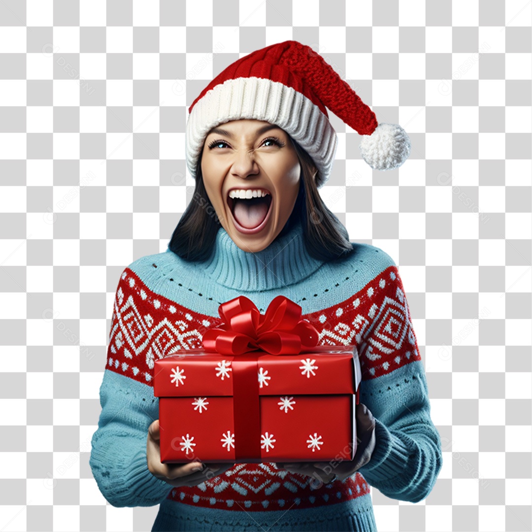 Mulher com Presentes Vestida Para o Natal PNG Transparente