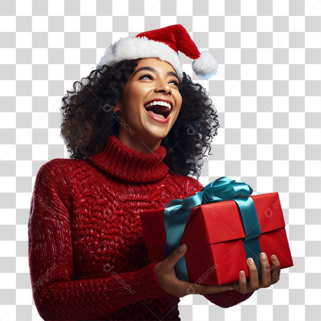 Mulher com Presentes Vestida Para o Natal PNG Transparente