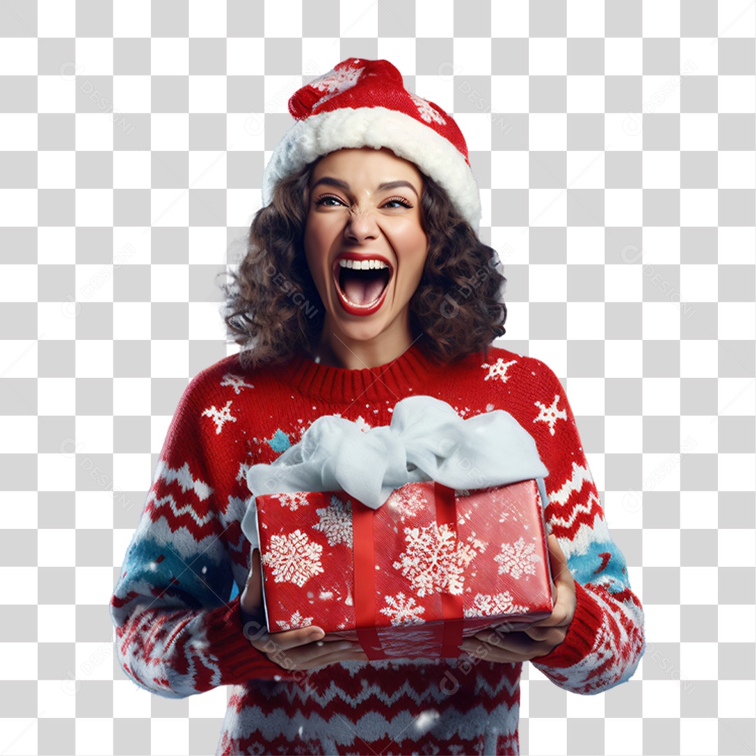 Mulher com Presentes Vestida Para o Natal PNG Transparente