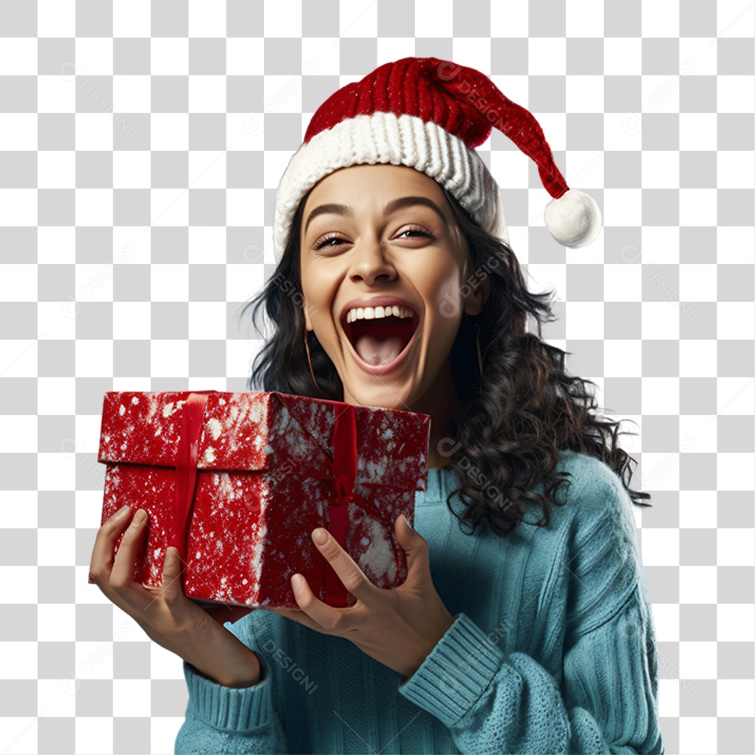 Mulher com Presentes Vestida Para o Natal PNG Transparente