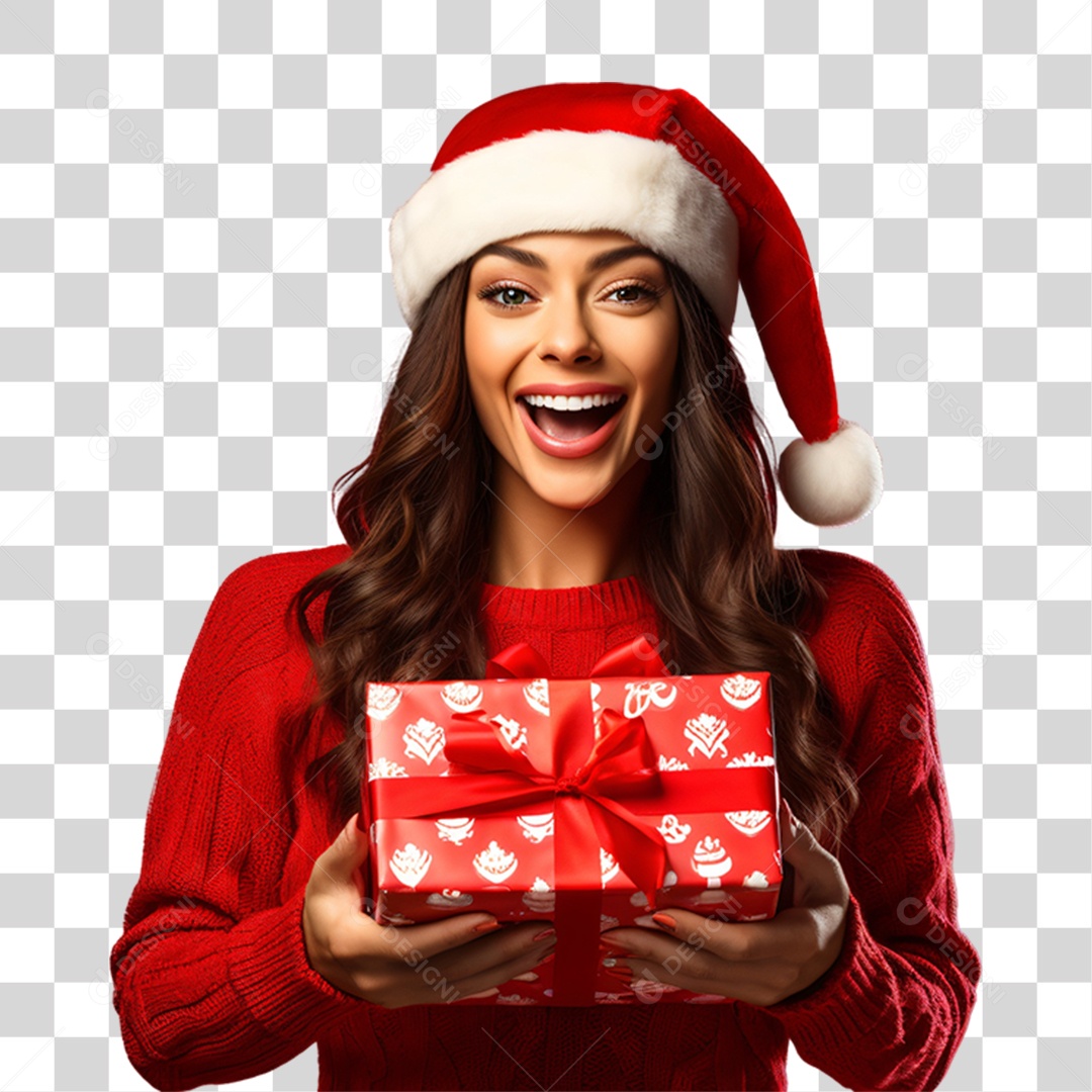 Mulher com Presentes Vestida Para o Natal PNG Transparente