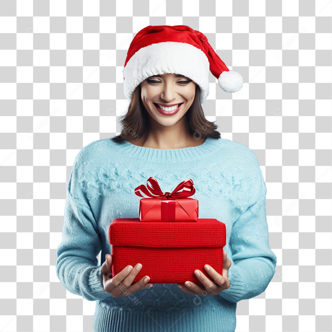 Mulher com Presentes Vestida Para o Natal PNG Transparente