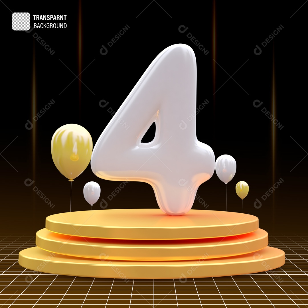 Número 4 Branco Elemento 3D para Composição PSD