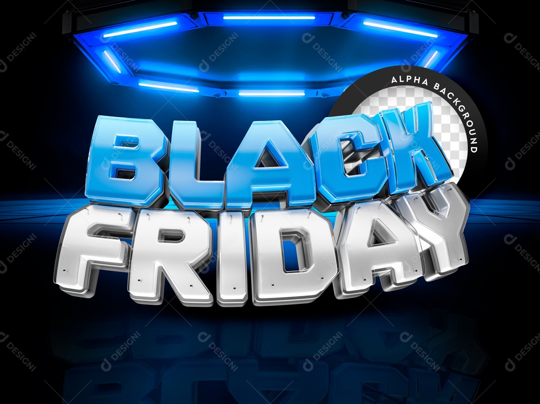 Selo 3D Black Friday Azul Para Composição PSD