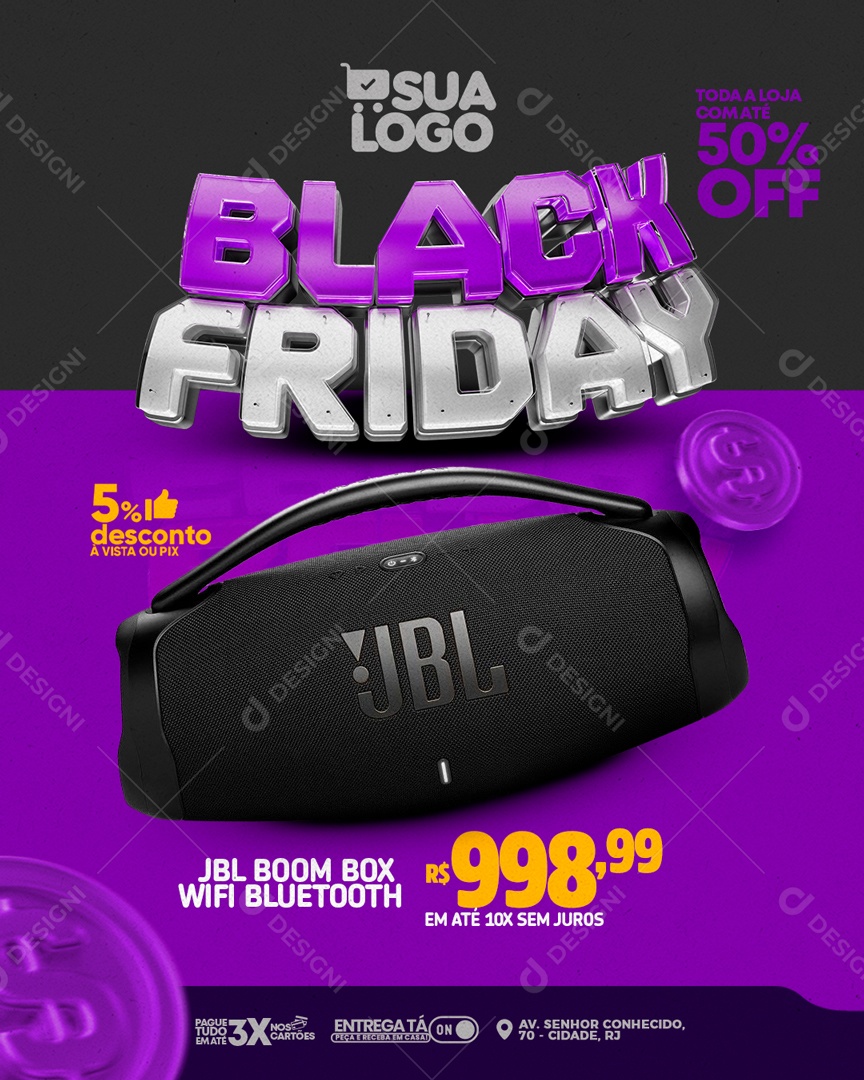 Social Media Feed Black Friday JBL Boom Box PSD Editável