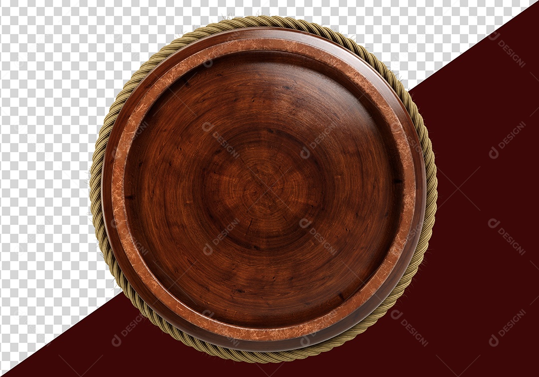 Base de Madeira com Forma de Círculo Elemento 3D para Composição PSD