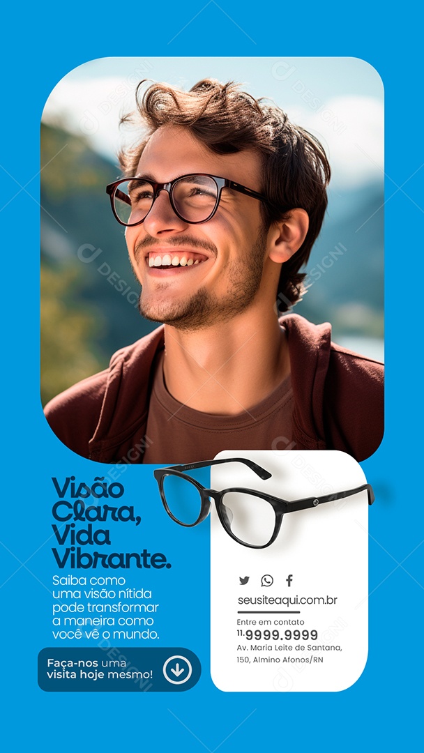 Story Ótica Visão Clara Vida Vibrante Faça nos uma Visita Hoje Mesmo Socia Media PSD Editável