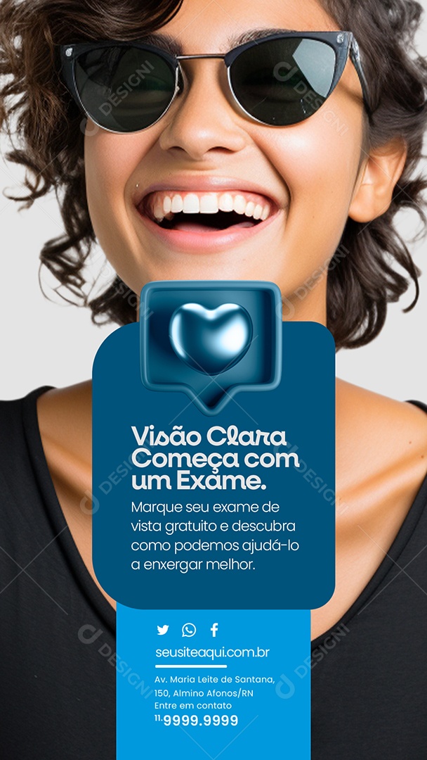 Story Ótica Visão Clara Começa com um Exame Marque seu Exame de Vista Social Media PSD Editável