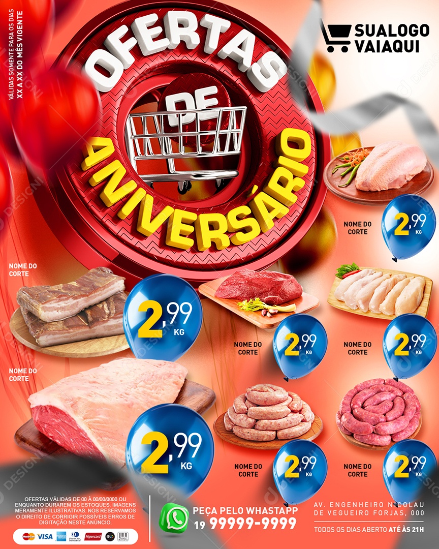 Tabloide Ofertas De Aniversário Carnes Açougue Social Media PSD Editável