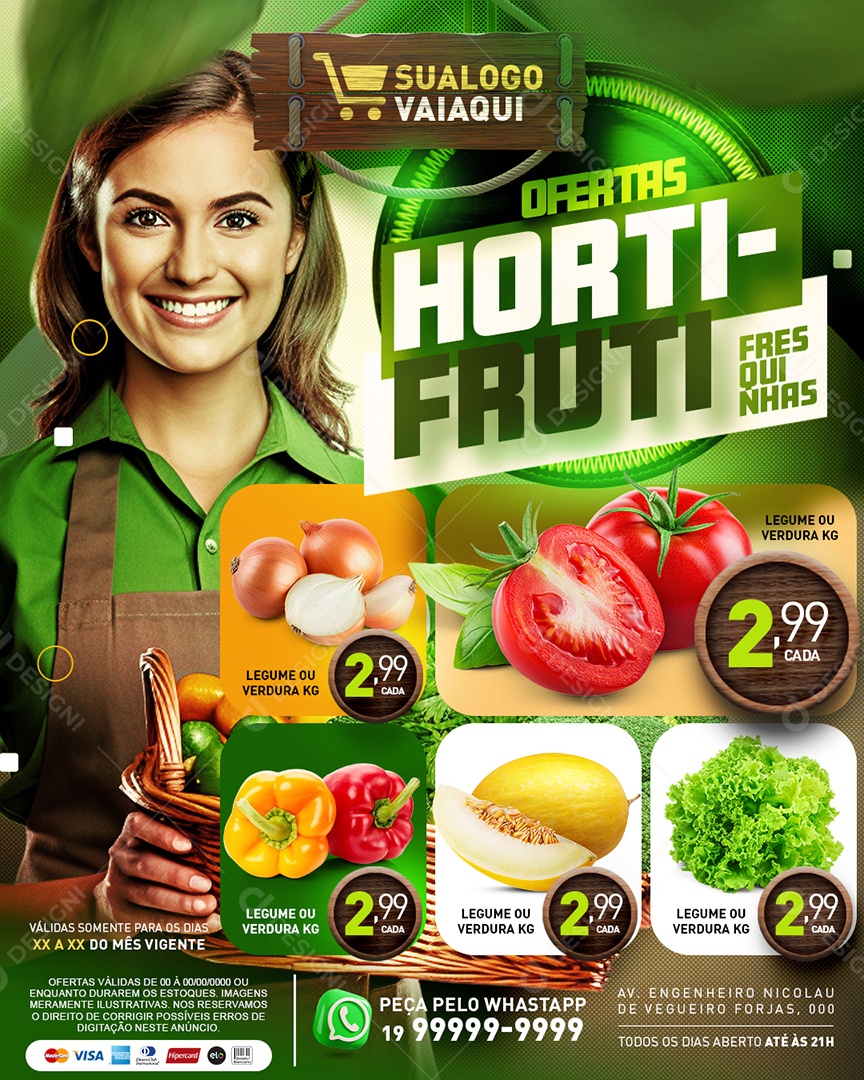 Hortifruti Ofertas Hortifruti Fresquinhas Tomate Pimentão e Melão Social Media PSD Editável