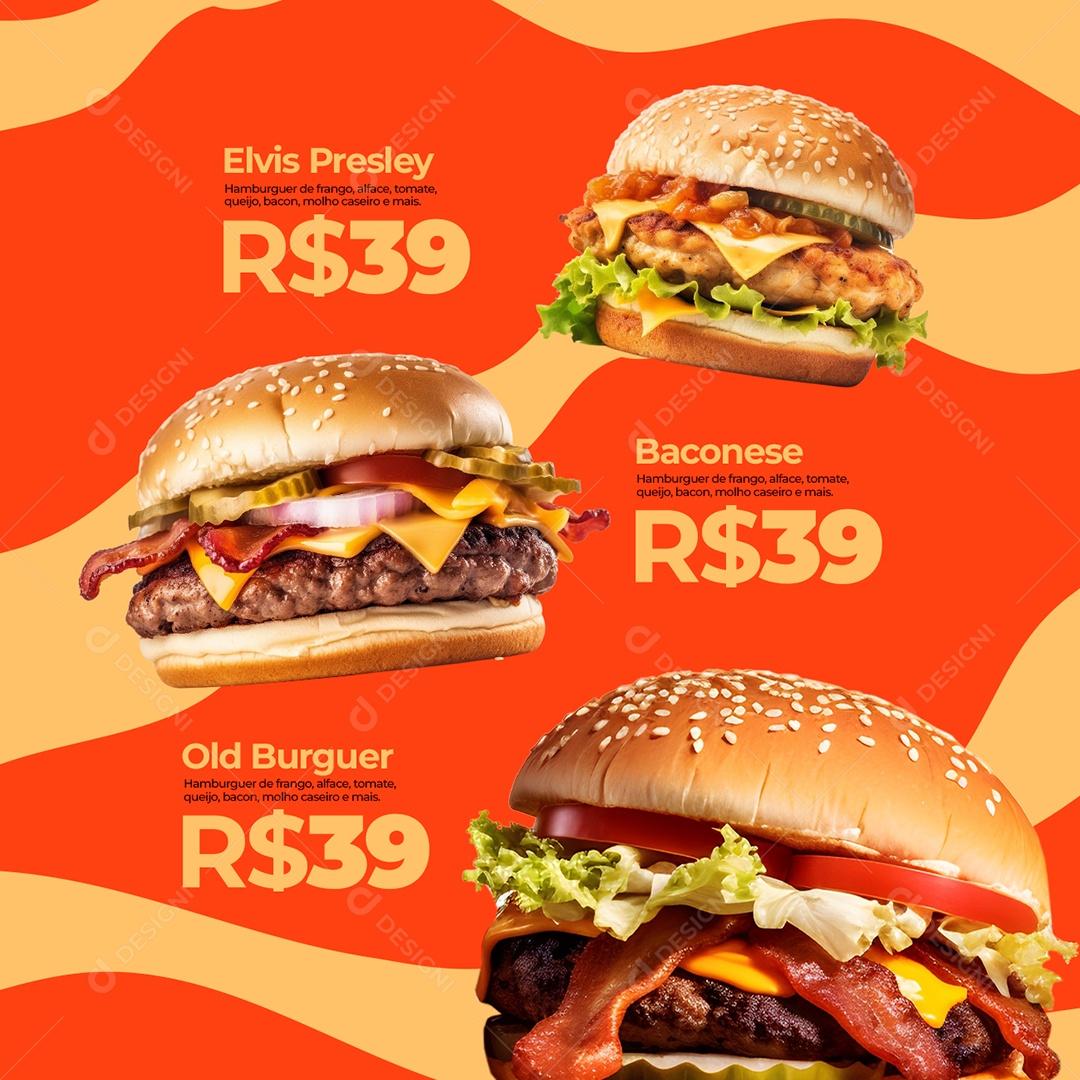 Hamburgueria Old Burguer Baconese Social Media PSD Editável