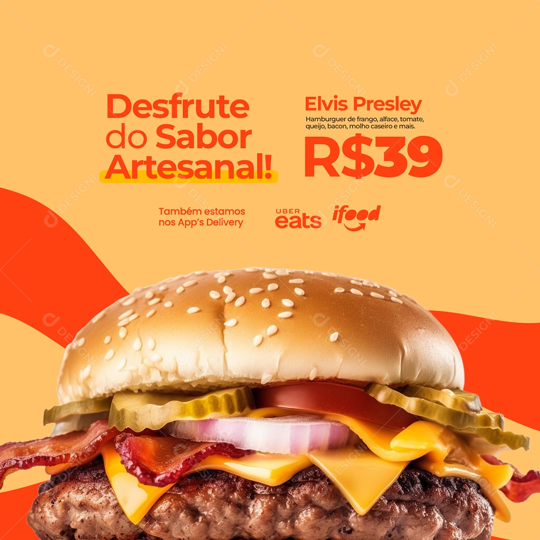 Hamburgueria Desfrute do Sabor Artesanal Elvis Presley Social Media PSD Editável