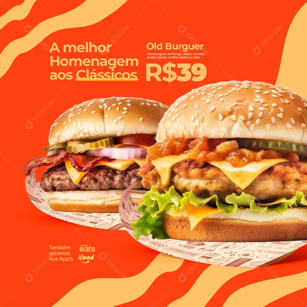 Hamburgueria A Melhor Homenagem aos Clássicos Old Burguer Social Media PSD Editável