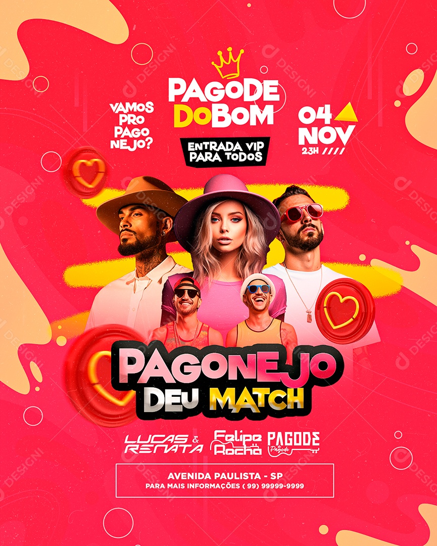 Flyer Pagode Do Bom Pagonejo Deu Match Lucas & Renata Felipe Rocha Social Media PSD Editável