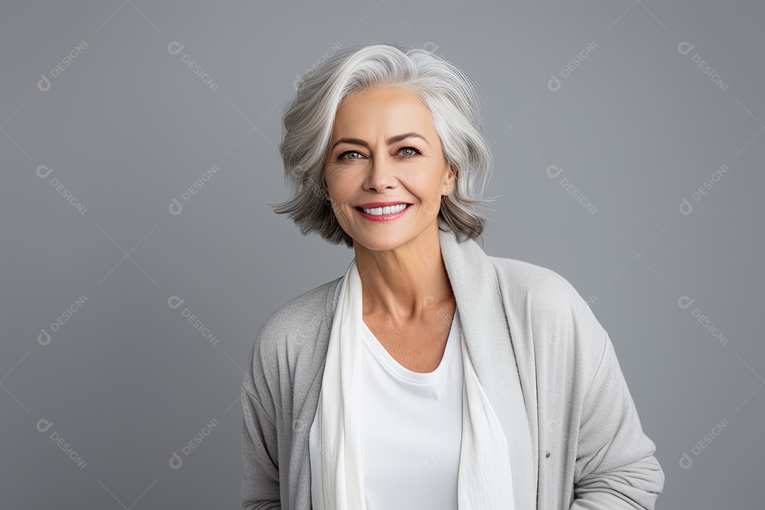 Uma mulher linda bem simpática na terceira idade