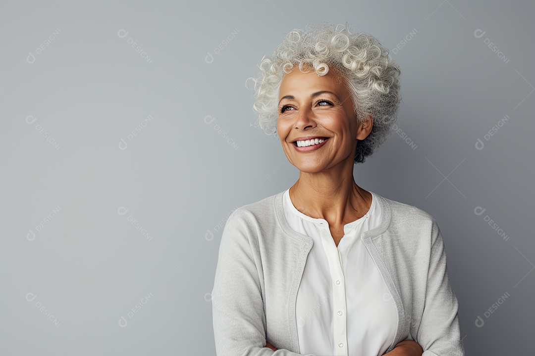 Uma mulher linda grisalha sorridente