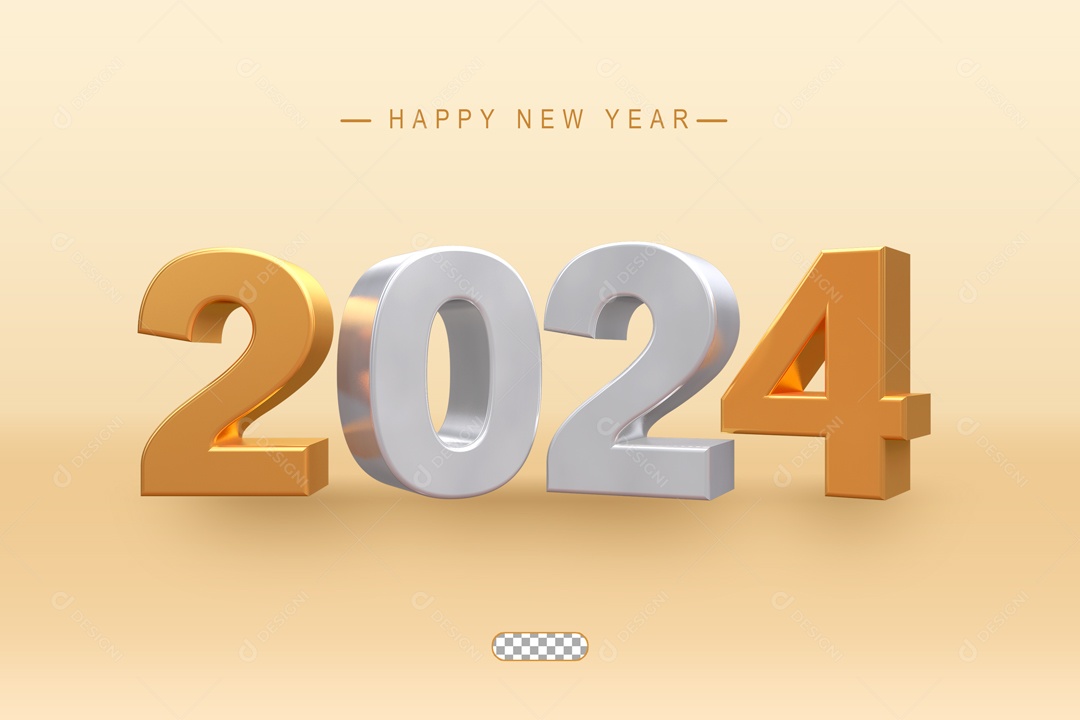 Número 2024 Elemento 3D Dourado Branco Ano Novo para Composição PSD