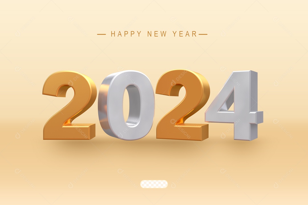 Ano Novo  Número 2024 Dourado Branco Elemento 3D para Composição PSD