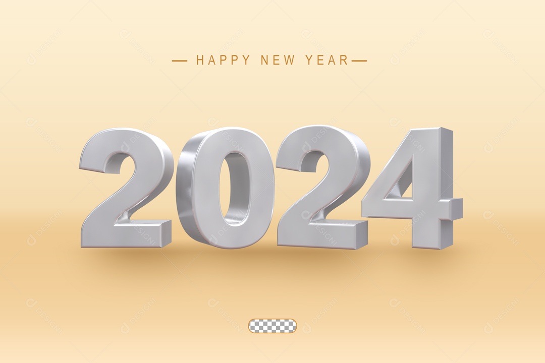 Número 2024 Elemento 3D Branco de Ano Novo para Composição PSD