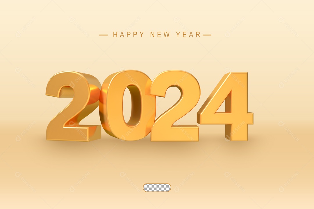 Número 2024 Dourado de Ano Novo Elemento 3D para Composição PSD