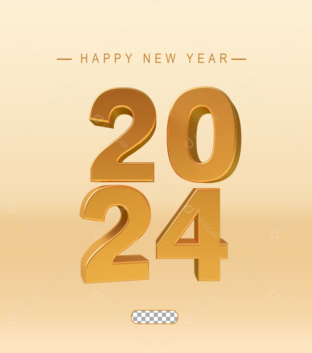 Número 2024 Dourado de Ano Novo Elemento 3D para Composição PSD