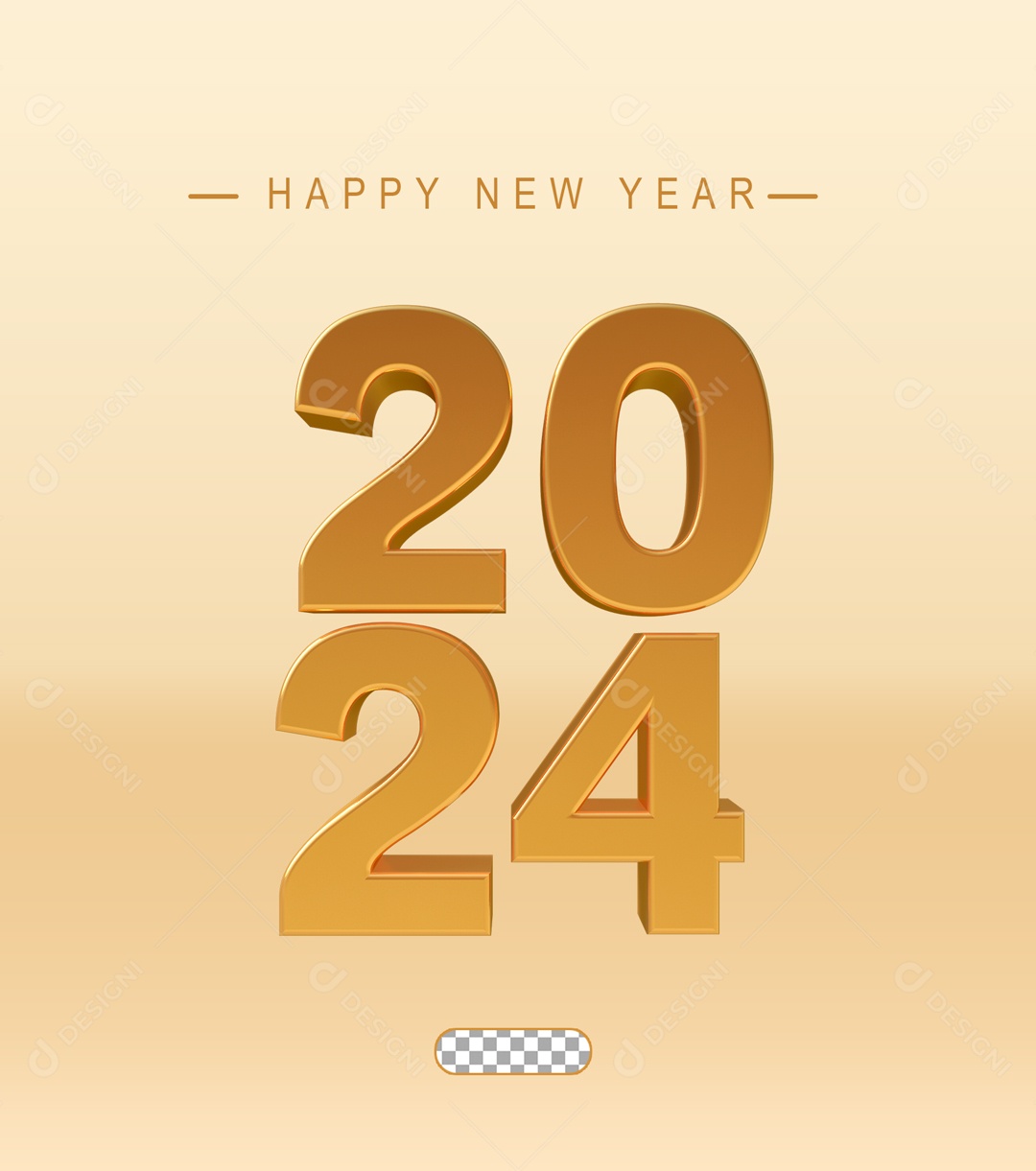 Número Elemento 3D 2024 Dourado de Ano Novo para Composição PSD